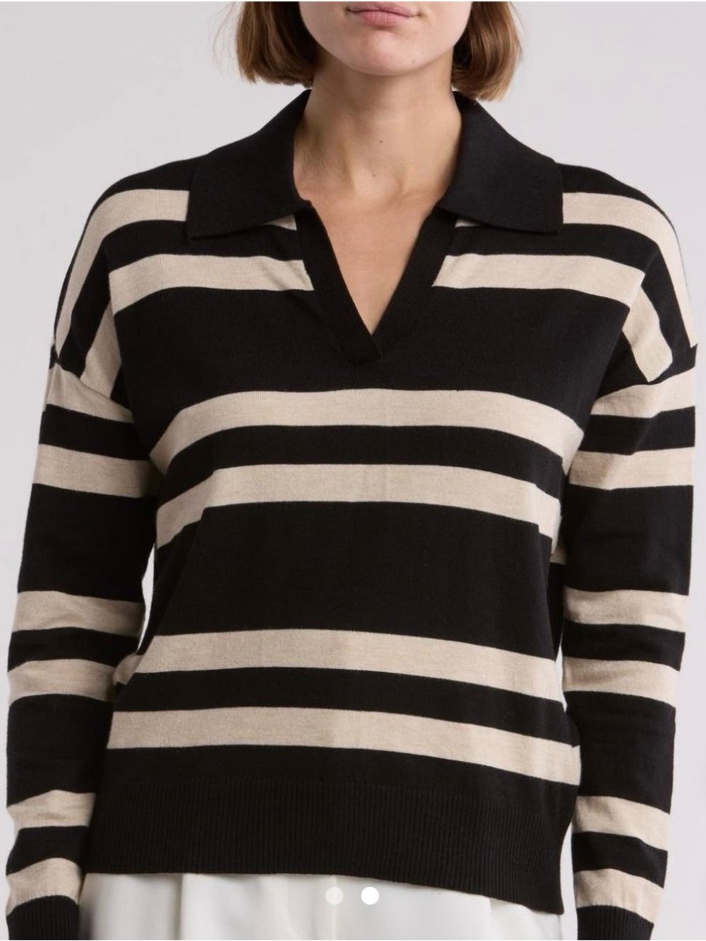 NWT Tahari Black and Cream Striped Collared V-Neck Sweater Sz 2XL